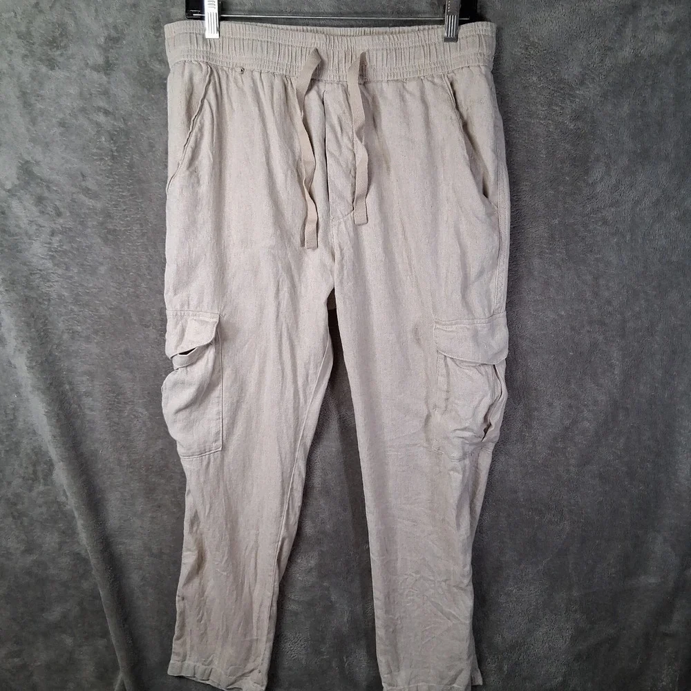 Porter & Ash Cargo Pants Men Size Large Beige Slim Fit Linen Blend 32x28